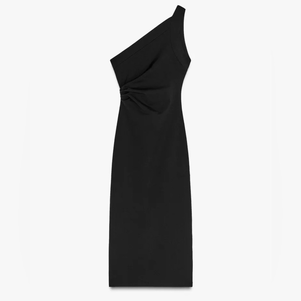 NWT Zara Asymmetric Midi Dress Black S